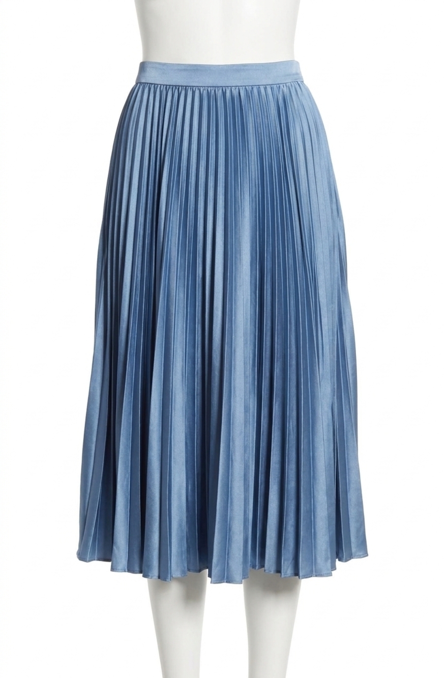NEW ASTR pleated satin midi skirt in slate blue